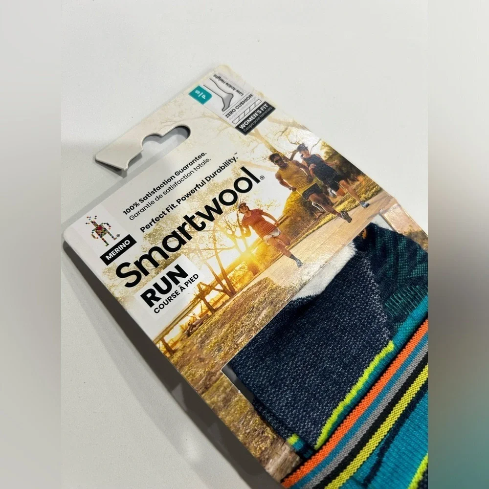 Smartwool Women's Small Run Zero Cushion Striped Low Ankle Socks Teal Blue NWT